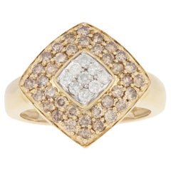 Vintage New 1.04ctw Round Brilliant Diamond Ring, 14k Yellow Gold Cluster Halo