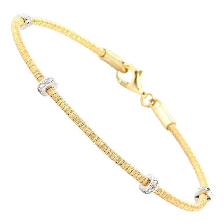 Bracelet en maille en or jaune 14 carats fait à la main avec rondelles de diamants