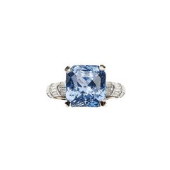 Significant Ceylon Sapphire Solitaire Center and Baguette Diamond Band Ring