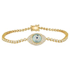 1.28ctw Diamond 18k Yellow Gold & Sapphire Evil Eye Bracelet