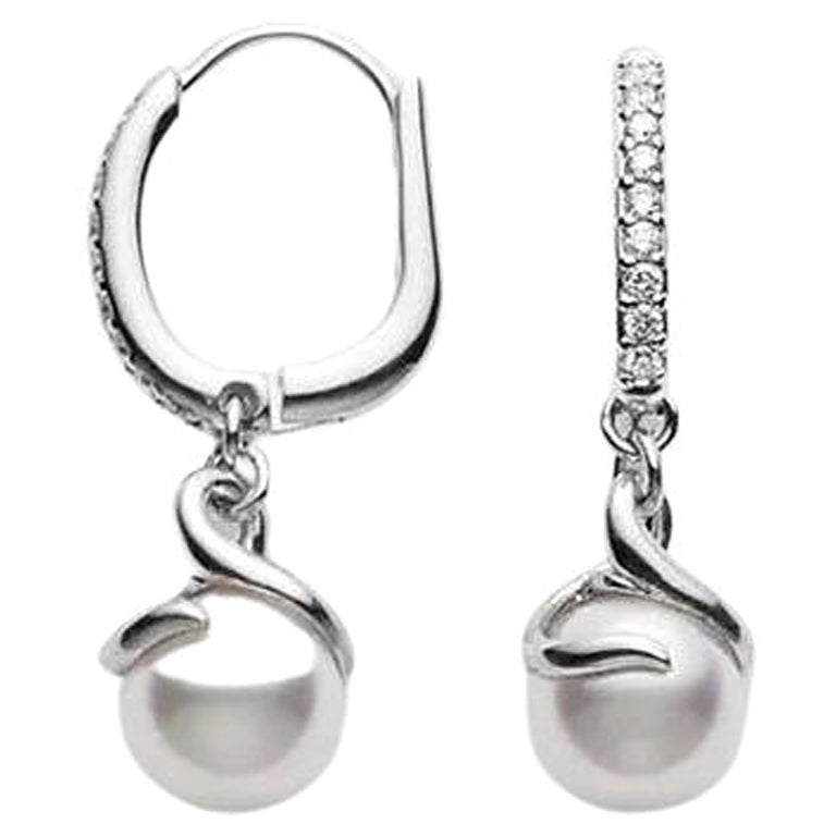 Mikimoto Twist Earring with Akoya Pearls & Diamonds MEA10016ADXW For Sale