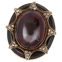 Large Victorian 18ct Gold Cabochon Garnet and Diamond Ring, Circa 1860