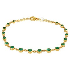 1.90ctw Graduated Round Emerald 18k Yellow Gold Bracelet 