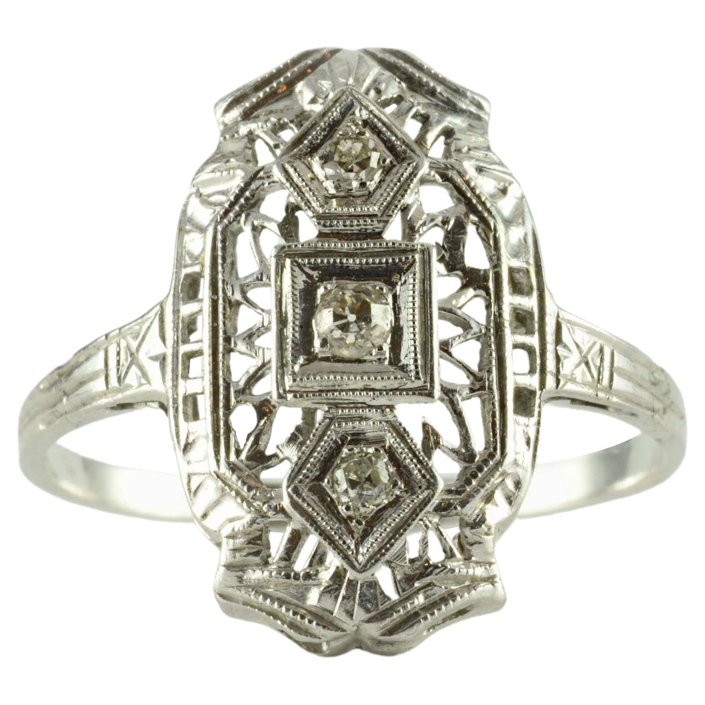 Art Deco Diamond Trio and Filigree Ring For Sale