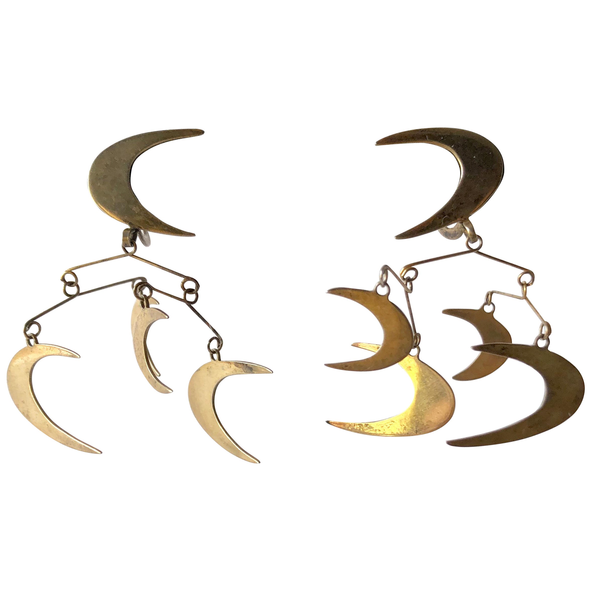 Ruth Berridge American Modernist Silver Vermeil Kinetic Mobile Moon Earrings