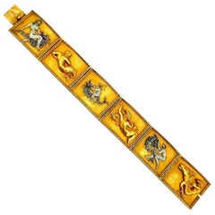 Vintage Gold Bracelet Enamel Mythological