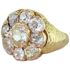 Victorian 3.50 Carat Old Cut Diamond Gold Cluster Ring