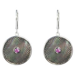 Used Deakin & Francis Grey Mother of Pearl Dreamcatcher Earrings with Pink Sapphire