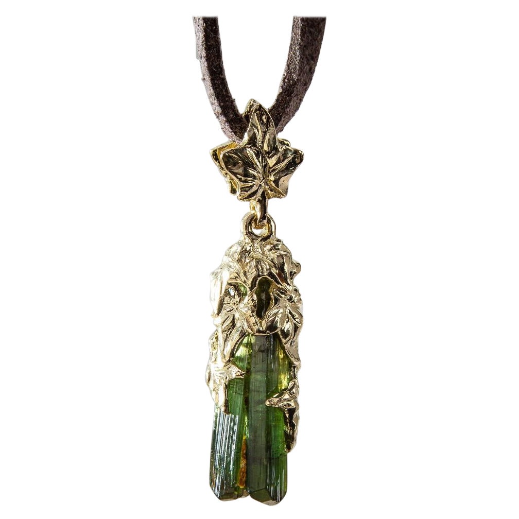 Verdelite Crystal Yellow Gold Ivy Pendant Natural Green Tourmaline 8