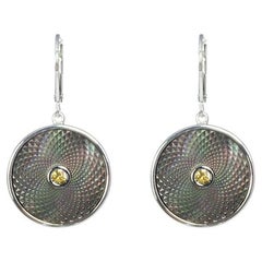 Used Deakin & Francis Grey Mother-of-Pearl Dreamcatcher Earrings with Yellow Sapphire