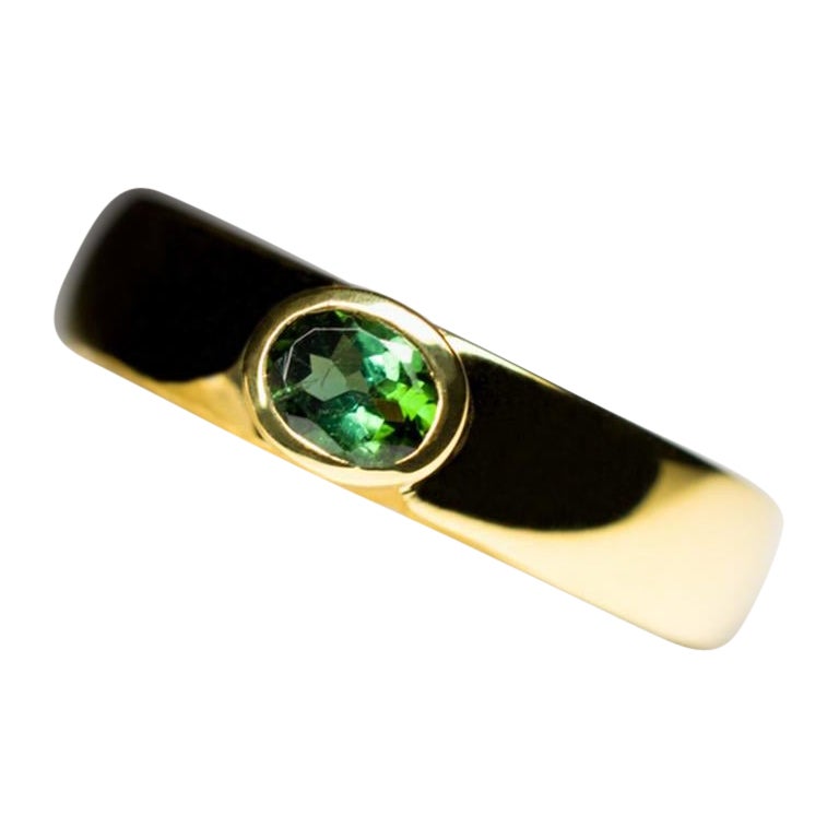 Green Tourmaline Ring Engagement Timeless Solid Oval LGBTQA Wedding Band Unisex For Sale