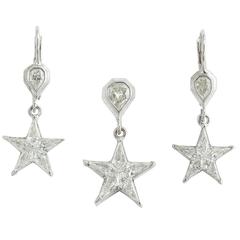 Modern Diamond Gold Stars Pendant and Earrings Set