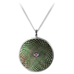 Deakin & Francis Large Pendant with Grey Mother-of-Pearl and Pink Sapphire