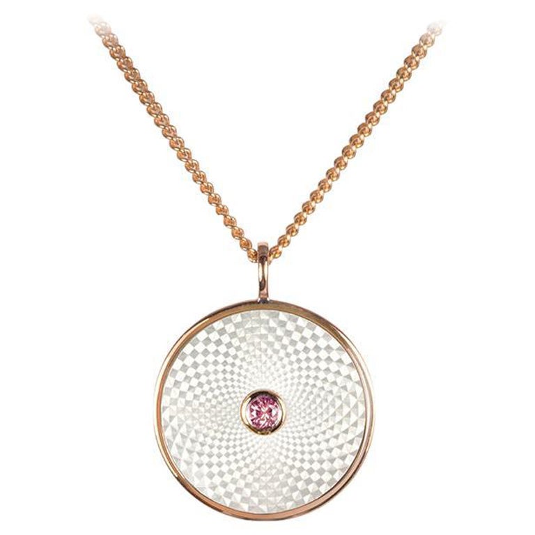 Deakin & Francis Small Pendant with White Mother-of-Pearl and a Pink Sapphire For Sale