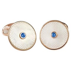 Deakin & Francis White Mother-of-Pearl Cufflinks with a Blue Sapphire