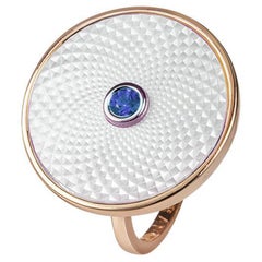Deakin & Francis Sterling Silver White Mother-of-Pearl Ring with Blue Sapphire