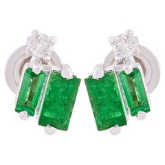 Baguette Emerald Diamond 14 Karat Gold Stud Earrings