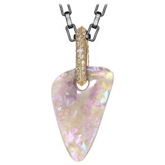 Just Jules Crystal Opal Diamond Link Gold Oxidized Silver One-of-a-Kind Necklace