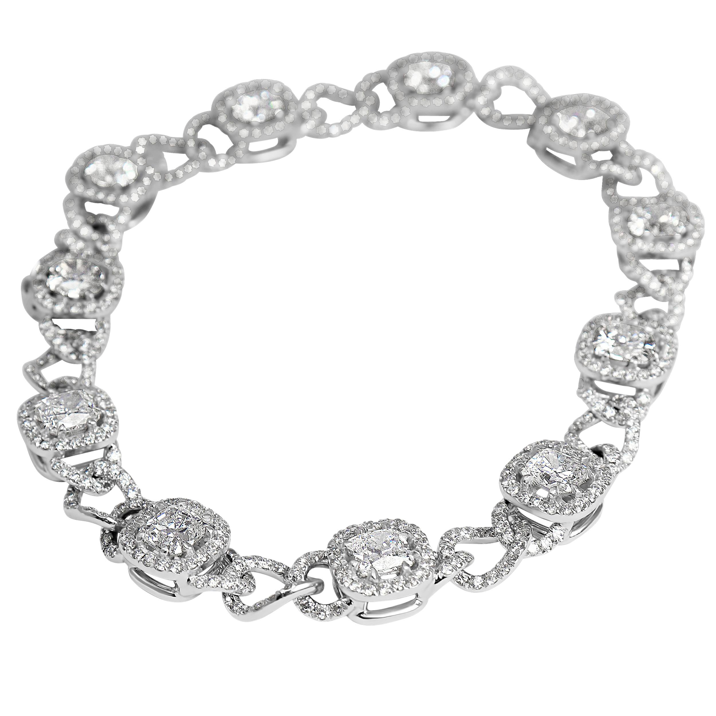 J. Birnbach 7.69 carat Diamond Pave Curb Link Bracelet with Cushion Diamonds