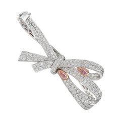 Pink and White Diamond 18k Gold Bow Bracelet One of a Kind Design