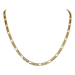 14 Karat Yellow Gold Diamond Cut Figaro Link Chain Necklace Italy