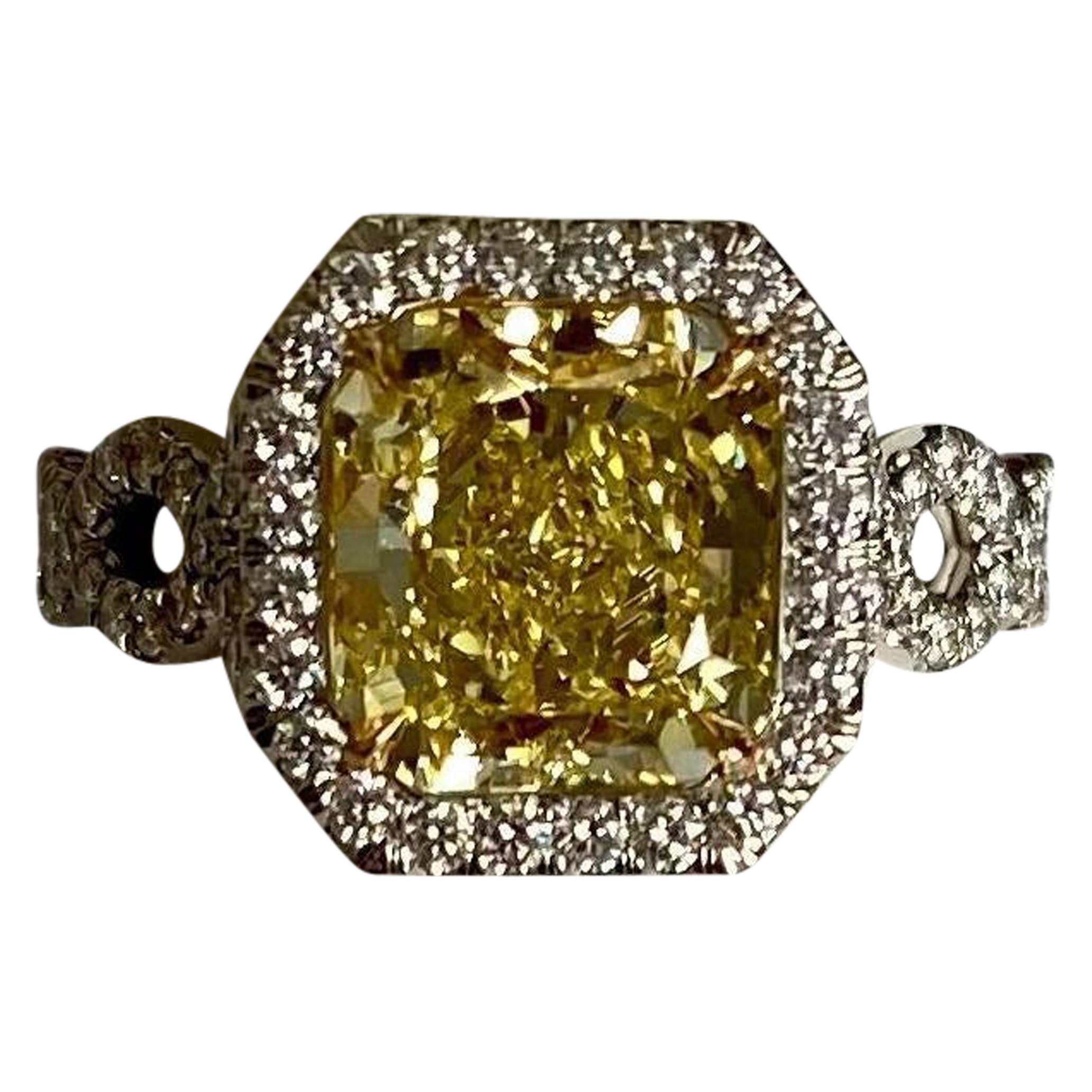 GIA Certified 2.23 Carats Fancy Intense Yellow Diamond Ring