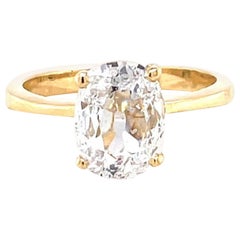 Vintage French GIA 2.05 Carat Antique Cushion Cut Diamond Gold Engagement Ring