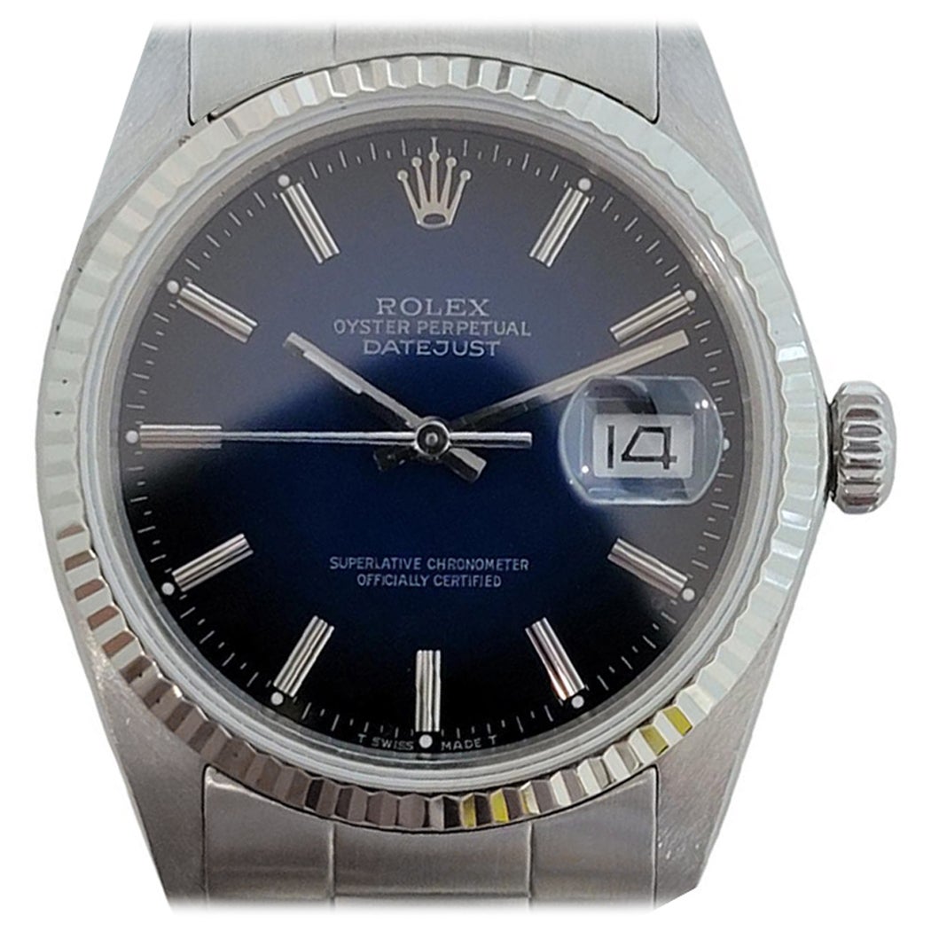 Mens Rolex Oyster Datejust 16014 18k SS Automatic Blue Dial 1980s RJC127