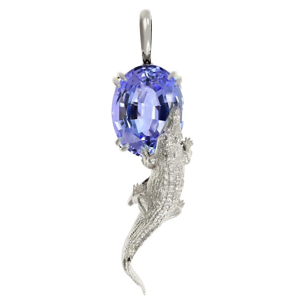 Eighteen Karat White Gold Pendant Necklace with MGL Certified Tanzanite For Sale