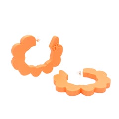 3d Printed Pretend Cloud Shaped Hoop Earrings, Matte Orange