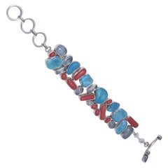 Sleeping Beauty and Coral 925 sterling Silver Bracelet