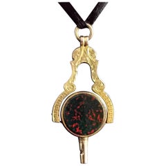 Used Victorian 9kt Gold Watch Key Seal Fob Pendant, Masonic, Bloodstone