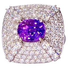 Lotus Certified Unheated Purple/Fushia Sapphire and Diamond Cocktail Ring