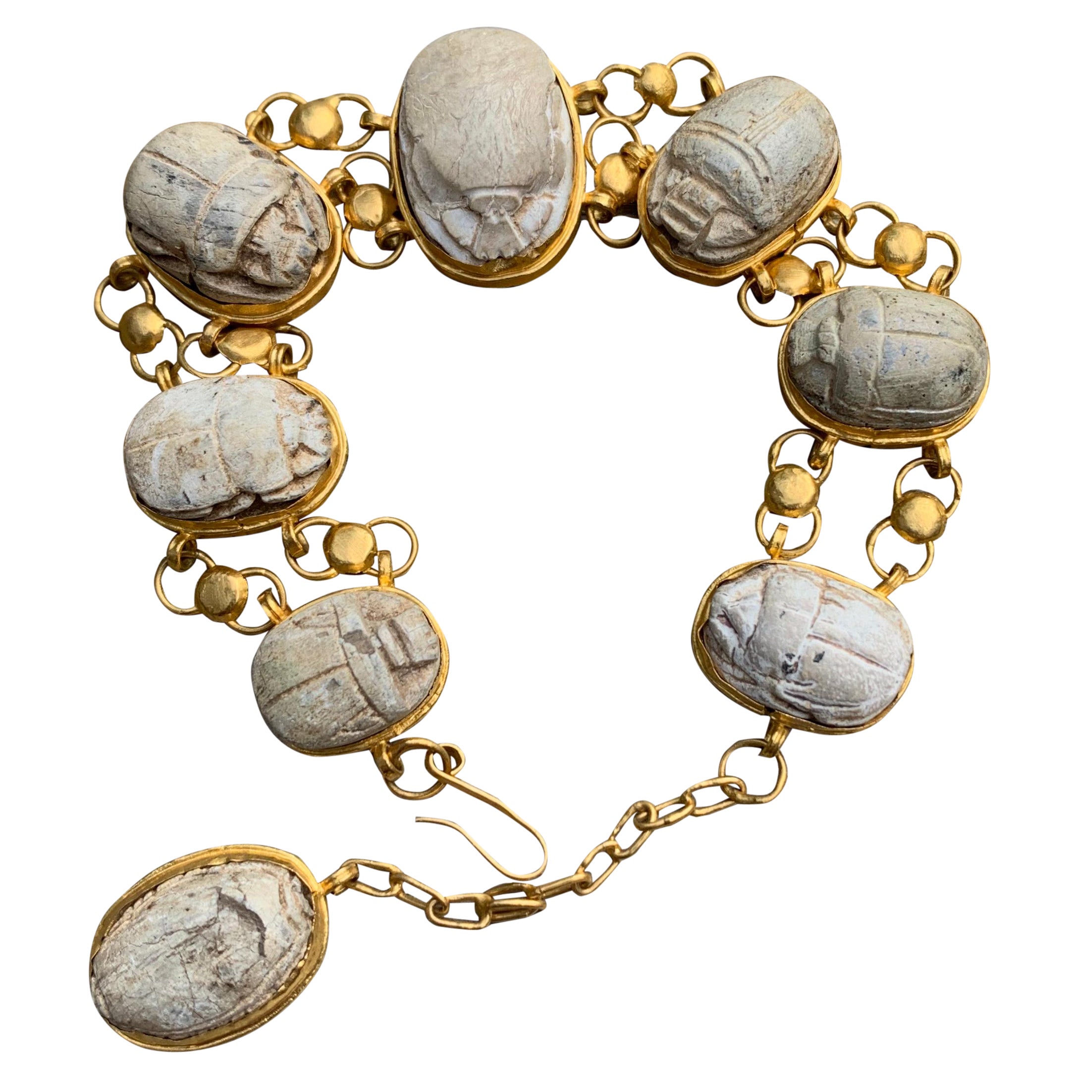 20 Karat Gold Scarab Beetle Bracelet Antique Egyptian Revival Hieroglyphics