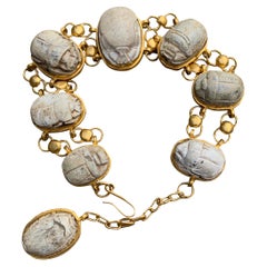 20 Karat Gold Scarab Beetle Bracelet Antique Egyptian Revival Hieroglyphics