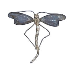 Art Nouveau Dragonfly Insect Moth Brooch Pin Butterfly Wing Sterling Silver