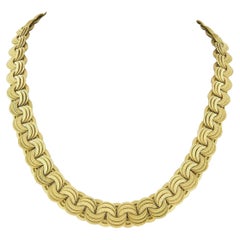 Vintage Giovanni Marchisio 18K Yellow Gold Textured Tri Circular Link Chain Necklace