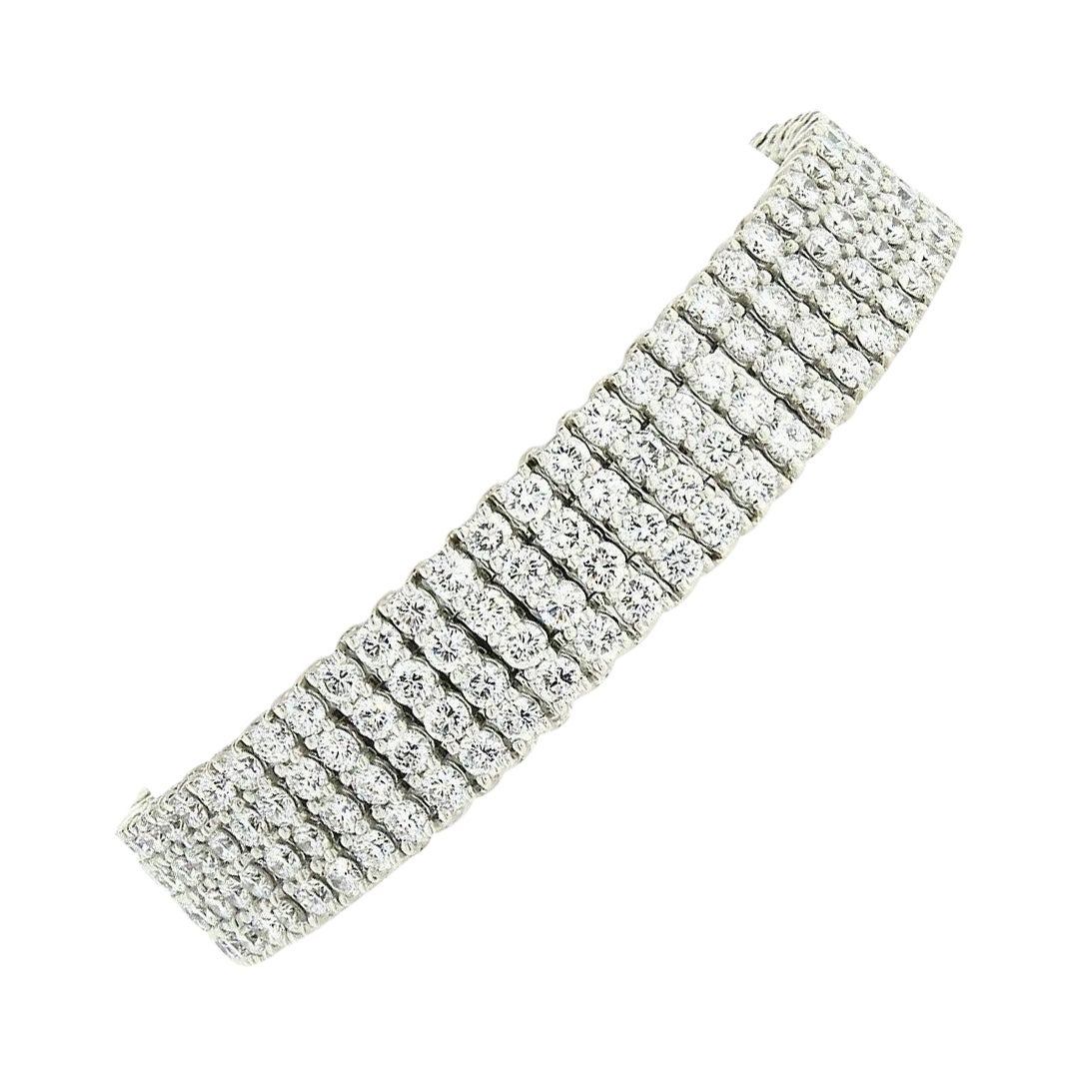 Bayco Platinum 18ctw Round Shared Prong Diamond 4 Row Wide Strap Tennis Bracelet