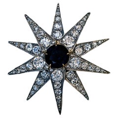 Antique Victorian Sapphire Diamond Star Brooch Pendant 