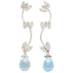 Delicate Blue Topaz Diamond Gold Butterfly Earrings
