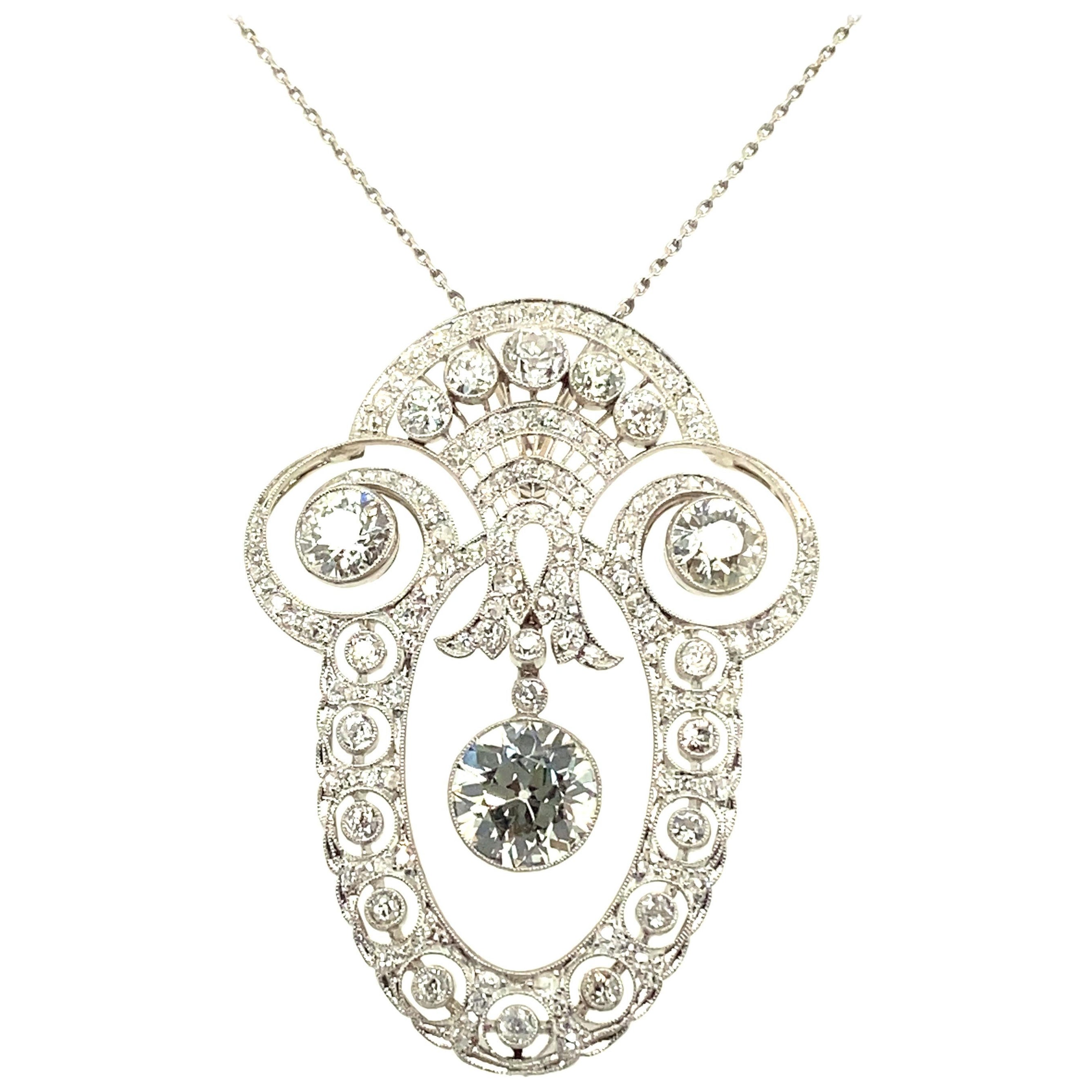 Gorgeous Edwardian Diamond Necklace in Platinum 950 For Sale