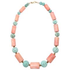 Bold Coral Turquoise Gold Necklace