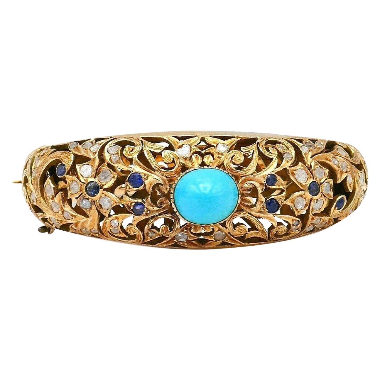 Antique Sapphire Diamond Gold Bangle Bracelet For Sale at 1stDibs