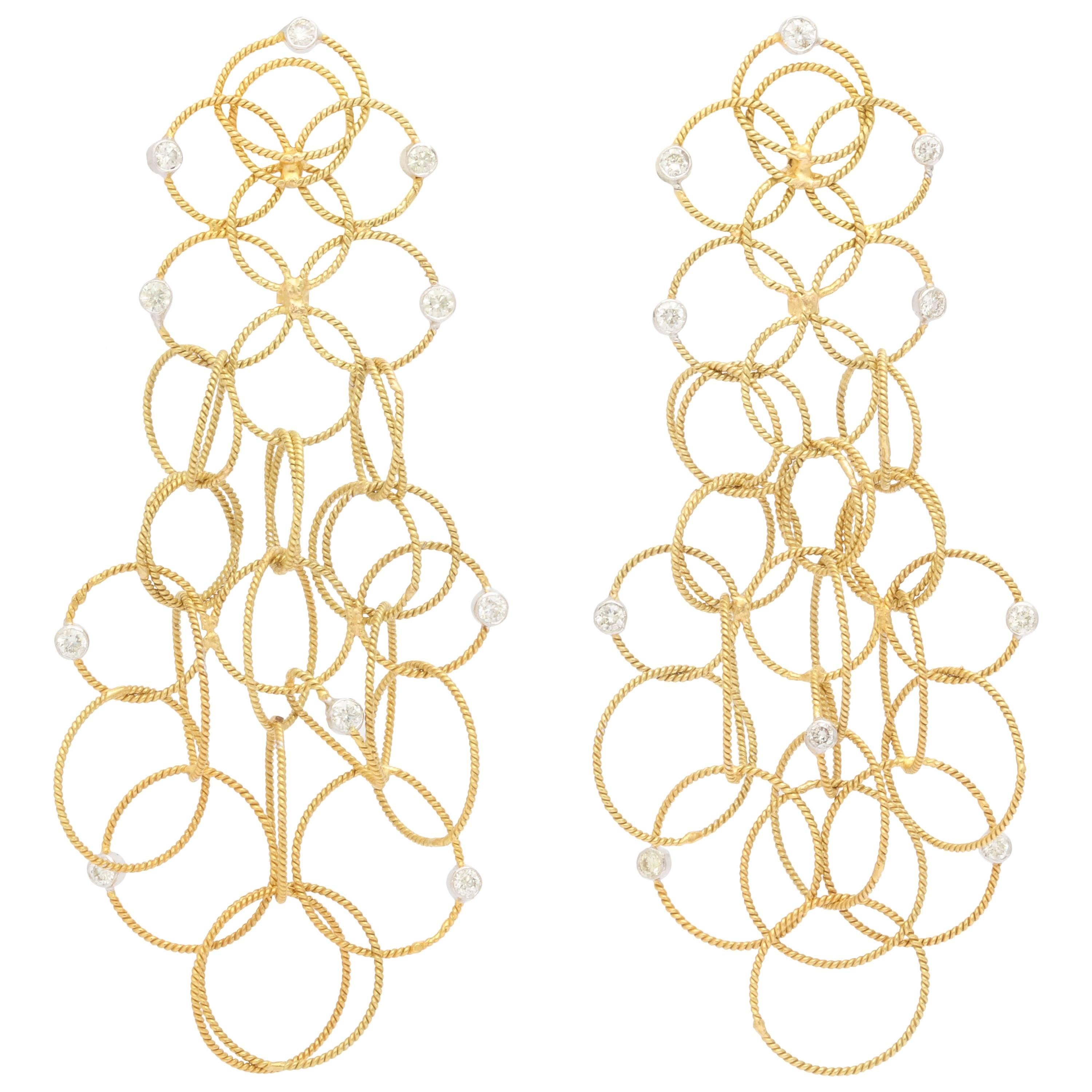 Stunning Diamond Gold Multi Hoop Earrings For Sale