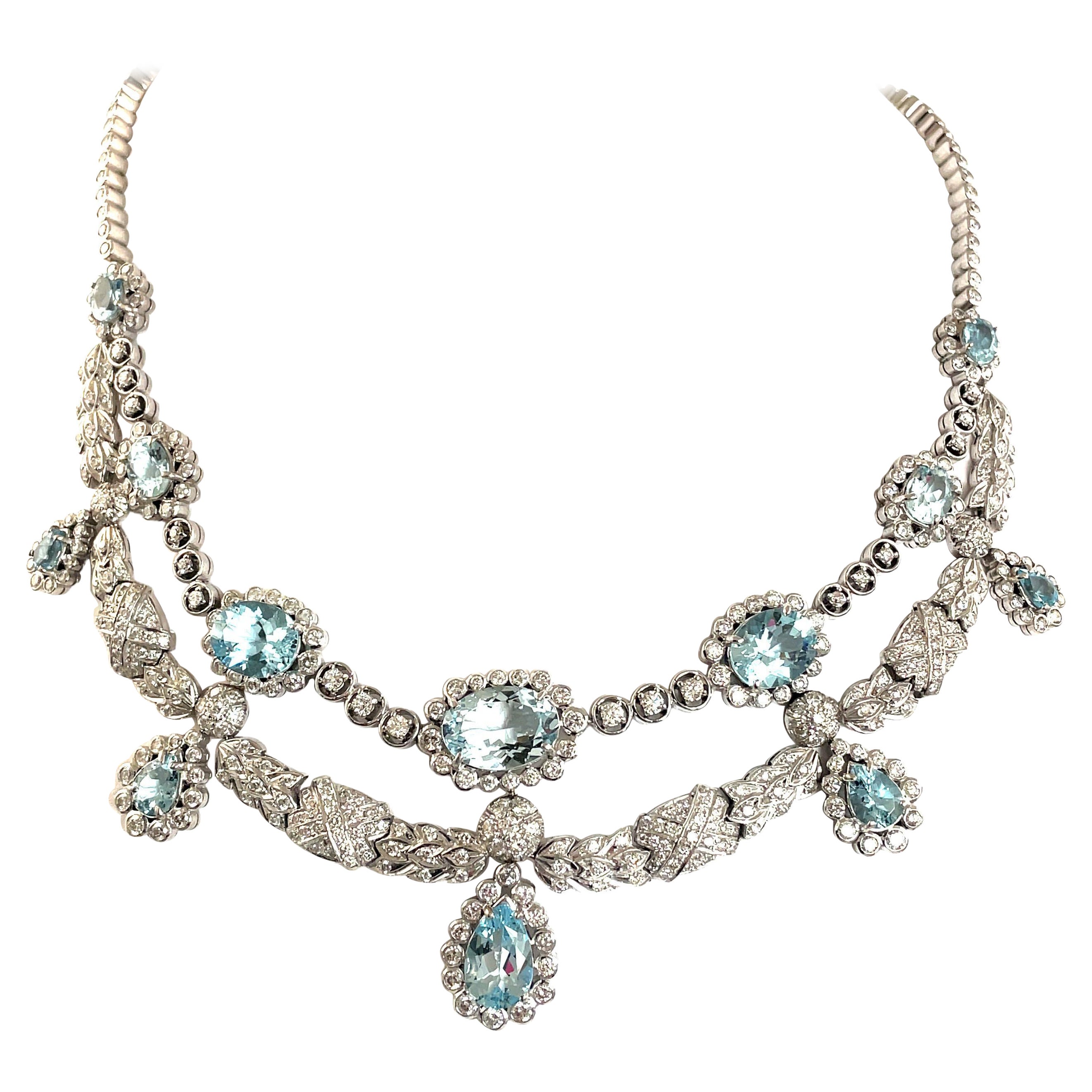 XIXth Century Austrian Aquamarine Gold Necklace at 1stDibs