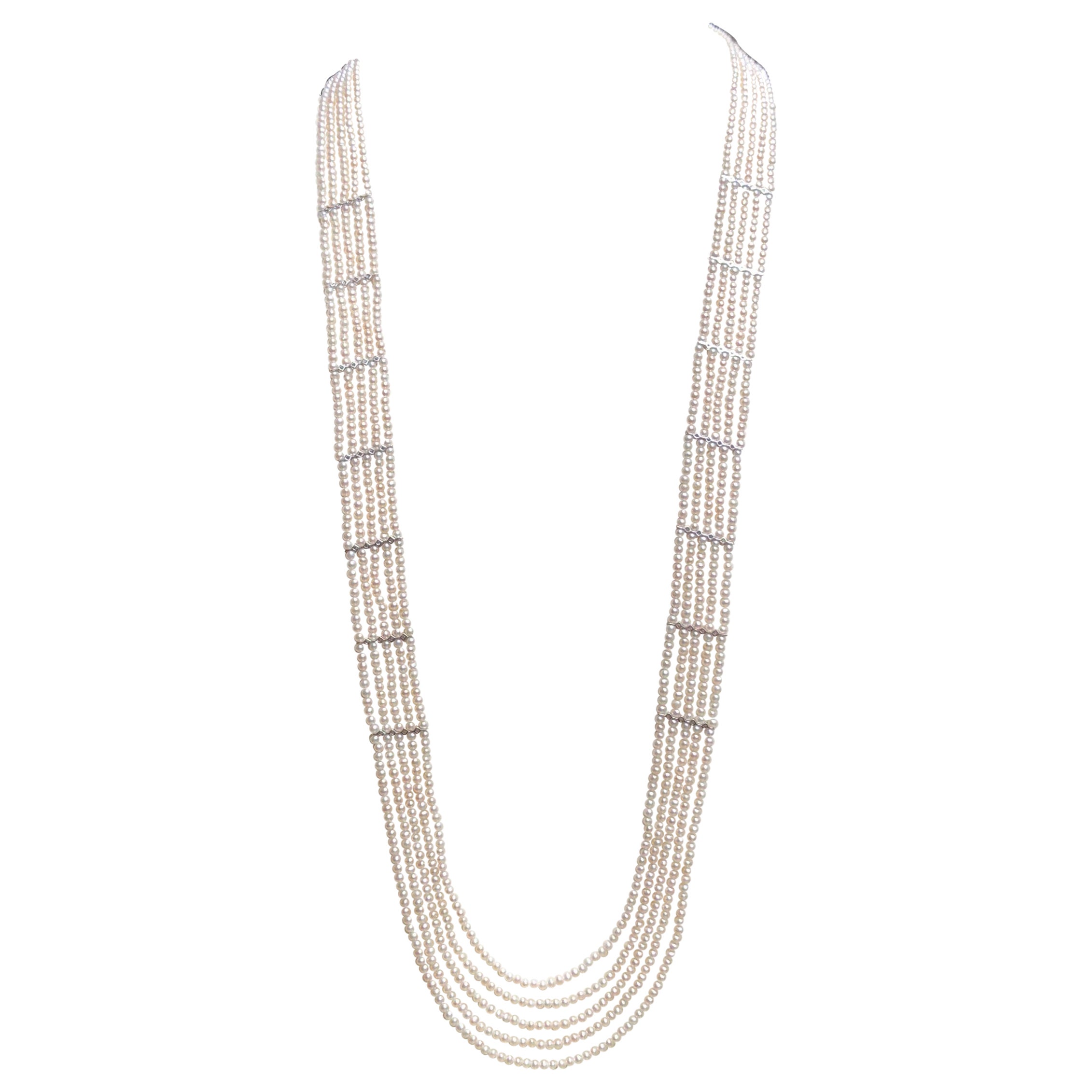 Fresh Water Pearl with Diamond Necklace Set in 18 Karat White Gold For Sale