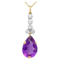 Vintage 11.43 Carat Amethyst and 1.45 Carat Diamond Yellow Gold Pendant