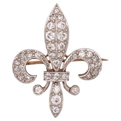 Victorian Diamond Fleur De Lis Platinum Yellow Gold Antique Pendant Pin Brooch