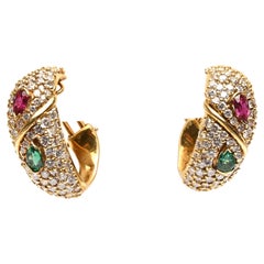 Hammerman Brothers Diamond Hoop Earrings with Rubies and Emeralds