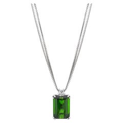 12.24 Carats Emerald Cut Chrome Tourmaline and Trapezoid Diamond Pendant 